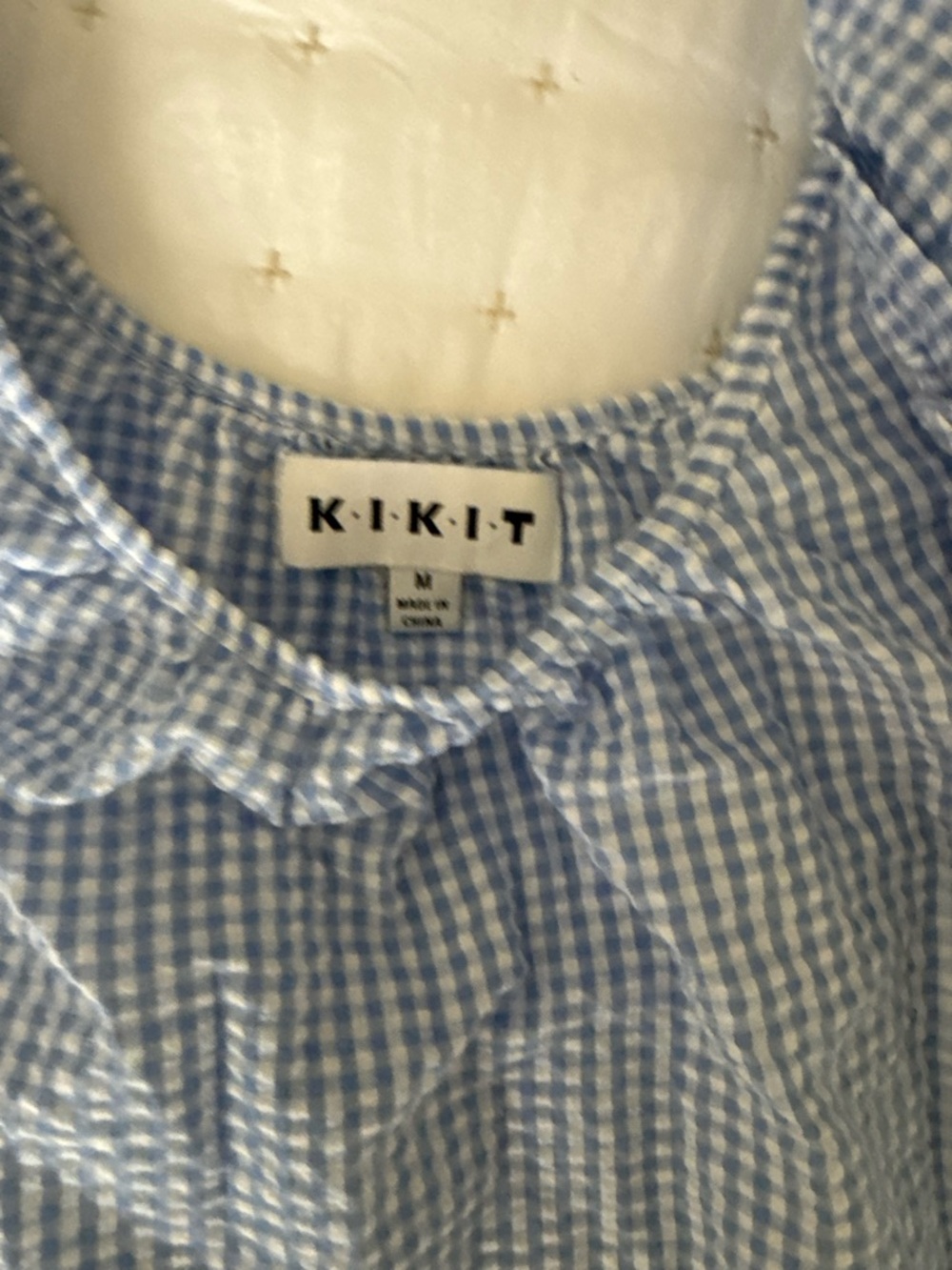 Blue Gingham Ruffle Sleeve Top - Picture 2 of 4